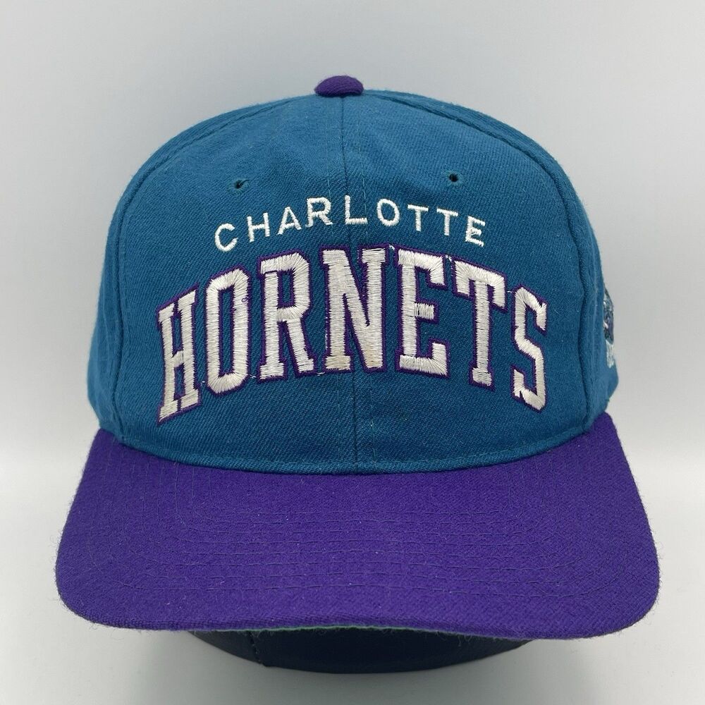 Vintage Starter Charlotte Hornets Arch Script Snapback Hat 100% Wool Cap NICE